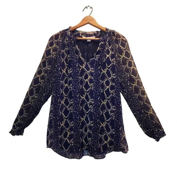 Diane Von Furstenberg Blouse Top Womens Size 0 Navy Blue Leysa Silk Long Sleeve - Picture 6 of 12